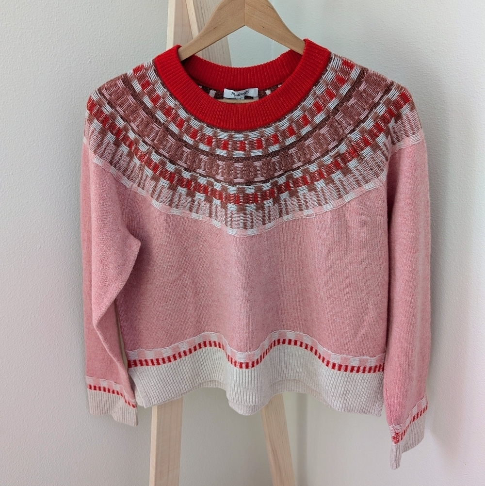 NWT Madewell Fair Isle Mayer Wool Blend Pullover Sweater In Heather Blossom